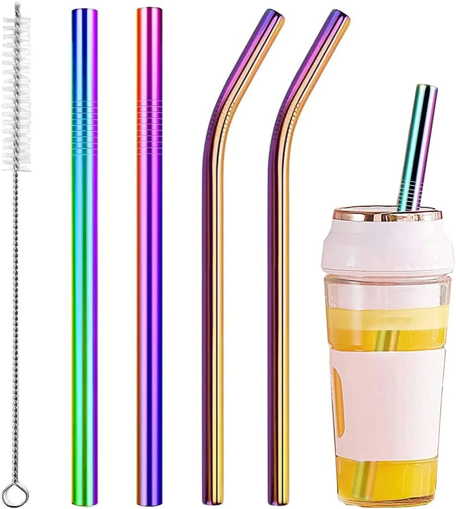 Specialty Vinaco 4 Pcs Rainbow 0.4 Wide Bore Reusable Stainless Steel Smoothie Straw Refined