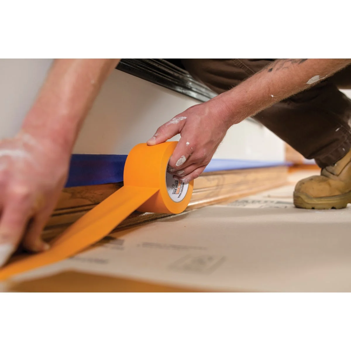 Casual Ram Board Edge Tape 2-1 2 In. W x 180 Ft. L Floor Protection Tape Safety Orange Detailed