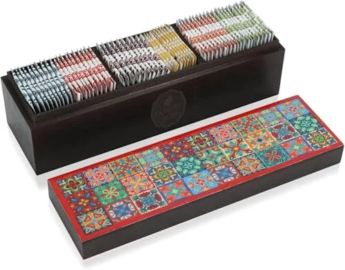 Selected Assorted Tea Variety Pack in Tile Motif Design Wooden Box 60 Count User-Friendly