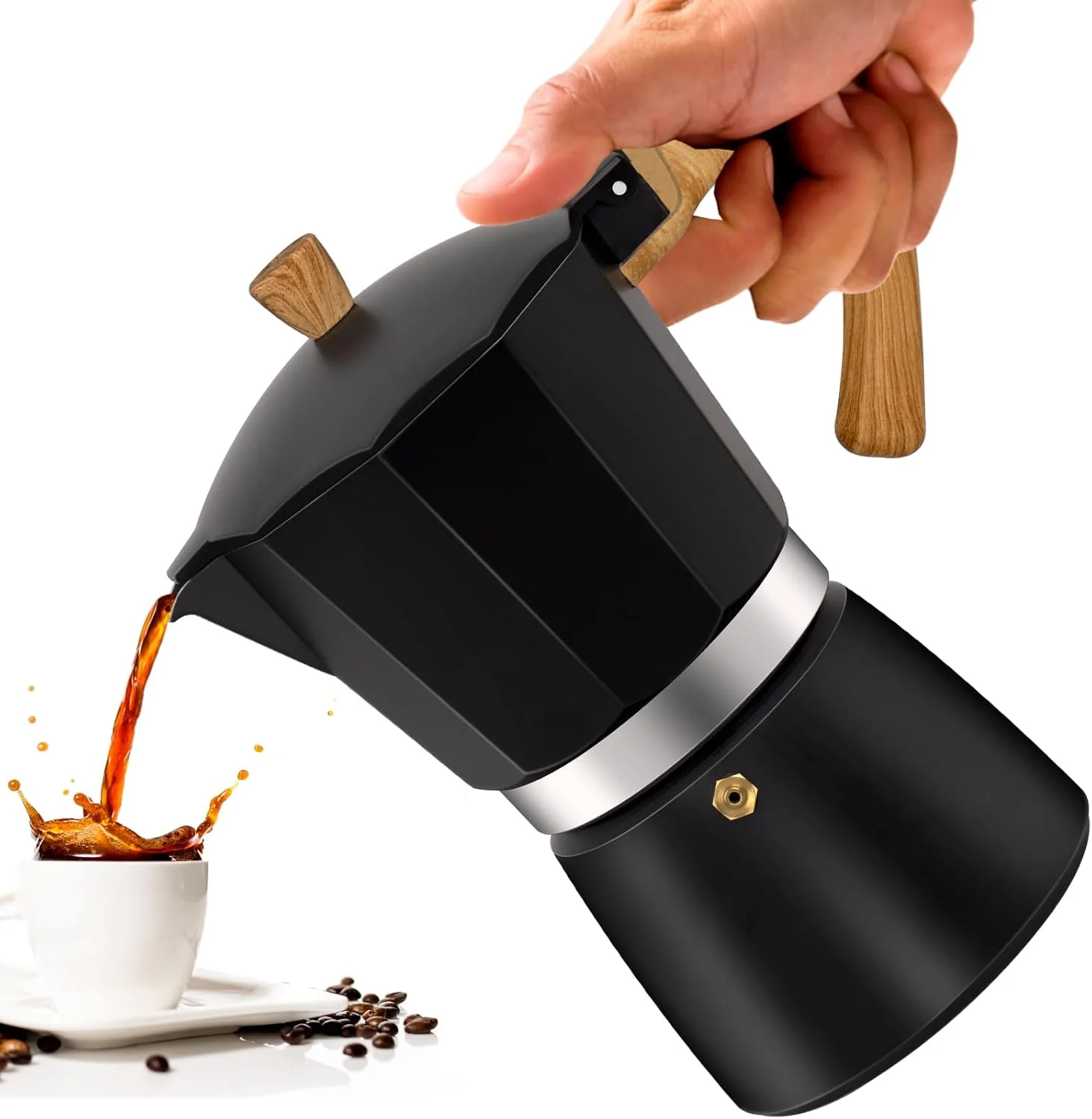 Soft 6 Cup Aluminum Moka Pot Classic Stovetop Espresso Coffee Maker 300ml 10oz Coffeemaker Percolator Mocha Pot Greca Coffee Maker Cafe Makers for Italian and Cuban Café Brewing Black High-Grade