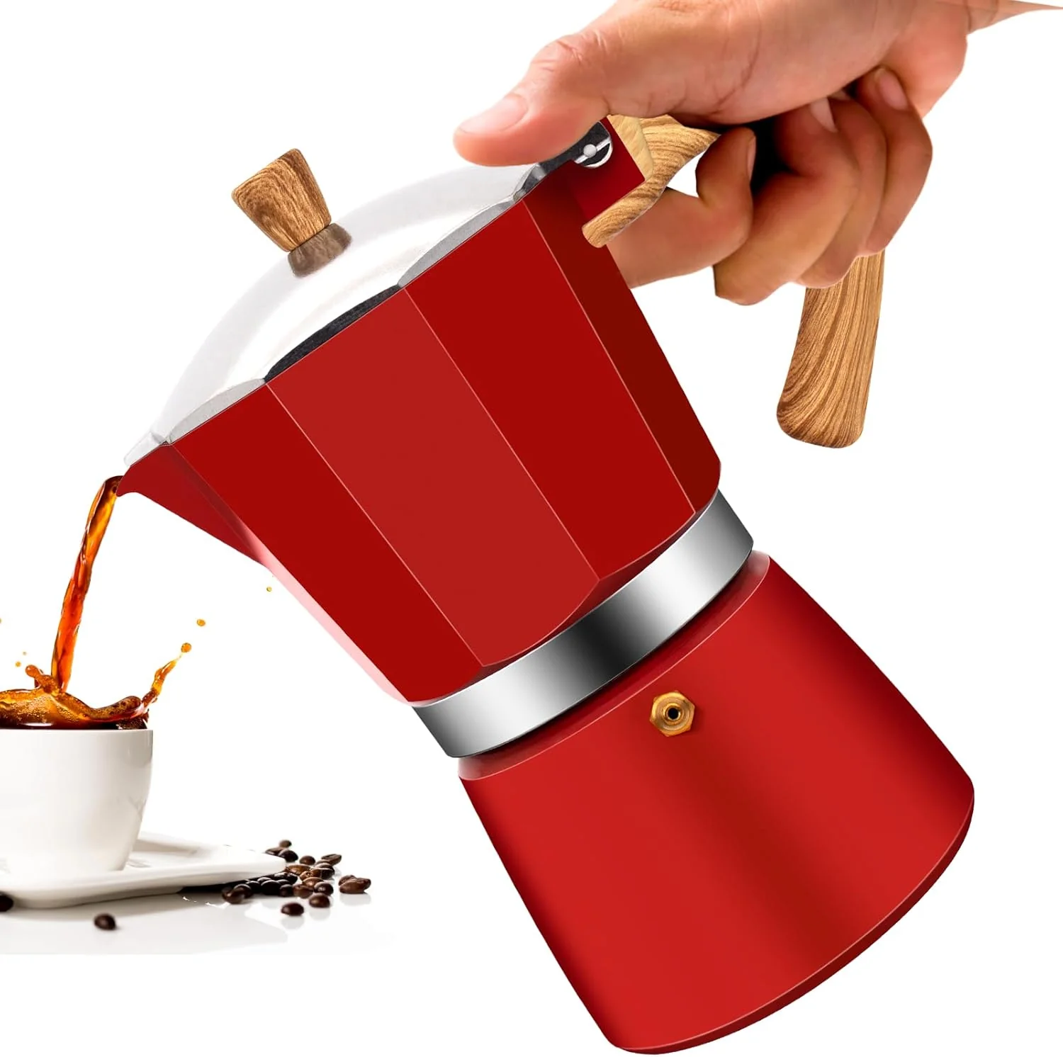 Trusted 3 Cup Aluminum Moka Pot Classic Stovetop Espresso Coffee Maker 150ml 5oz Coffeemaker Percolator Mocha Pot Greca Coffee Maker Cafe Makers for Italian and Cuban Café Brewing Red Secure