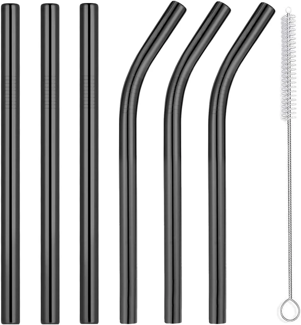 Solid Vinaco 6 Pack Black 0.4 Wide Bore Reusable Stainless Steel Smoothie Straws Prestigious