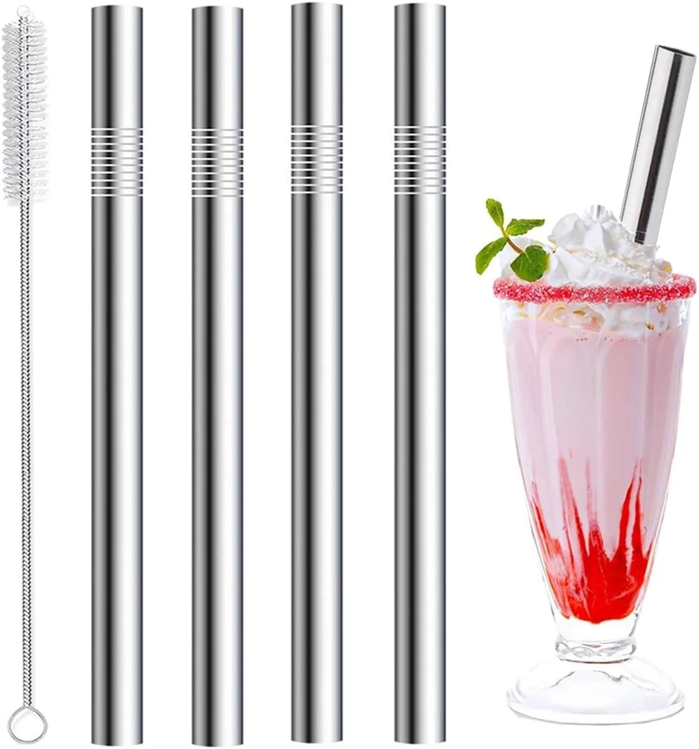 Exceptional Vinaco 4 Pack 0.4 Wide Bore Reusable Stainless Steel Metal Smoothie Straws