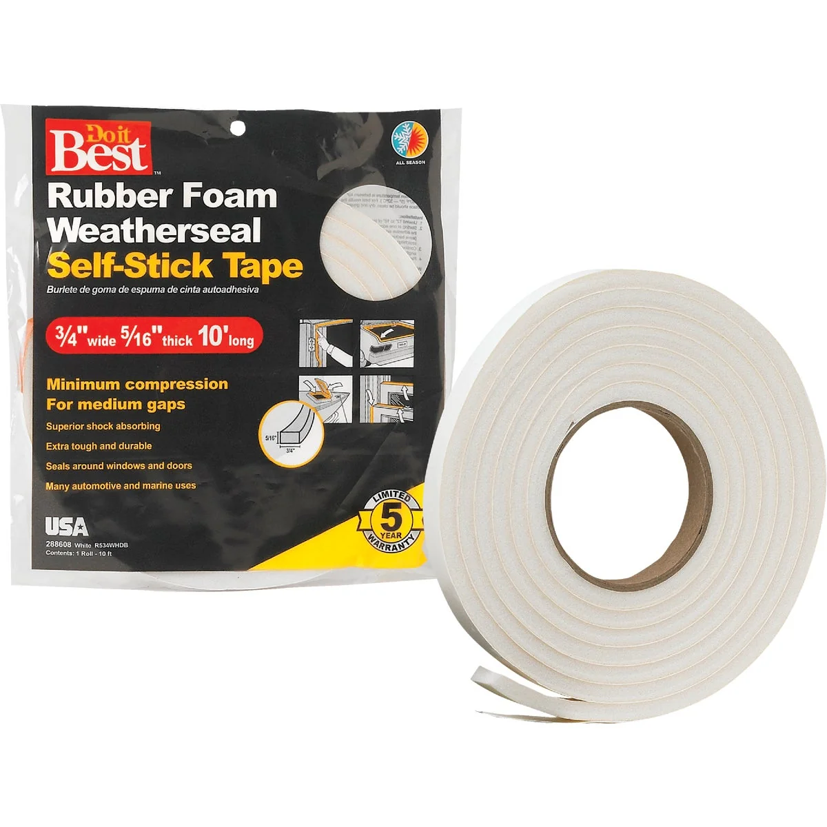 Outstanding Do it 3 4 W x 5 16 T x 10′ L White Foam Weatherstrip Tape Versatile