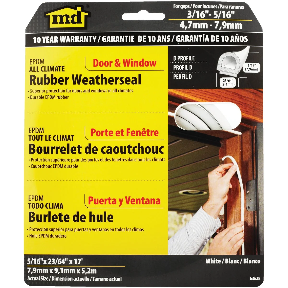 Verified M-D White 17′ 23 64 Rubber Weatherstrip Versatile