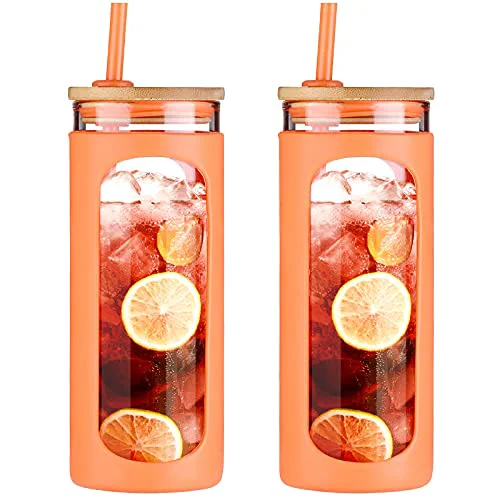 Flexible 20oz Glass Tumbler with Straw and Lid 2 Count First-Class