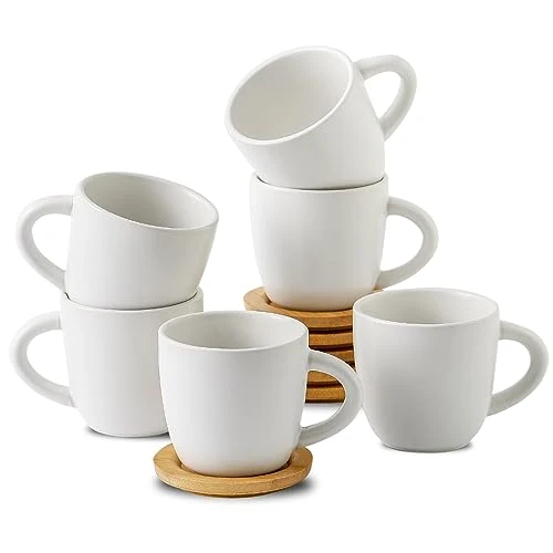 Crafted 6 Ounce Ceramic Cappuccino Cups with Saucers for Espresso 6 Count Next-Generation