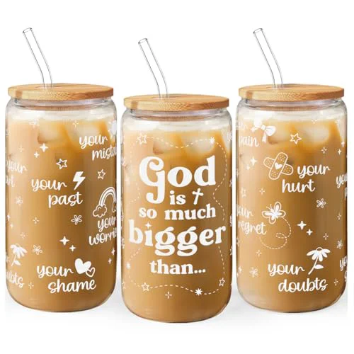 Versatile Christian Inspiration16oz Can Glass Tumbler with Bamboo Lid Straw Casual
