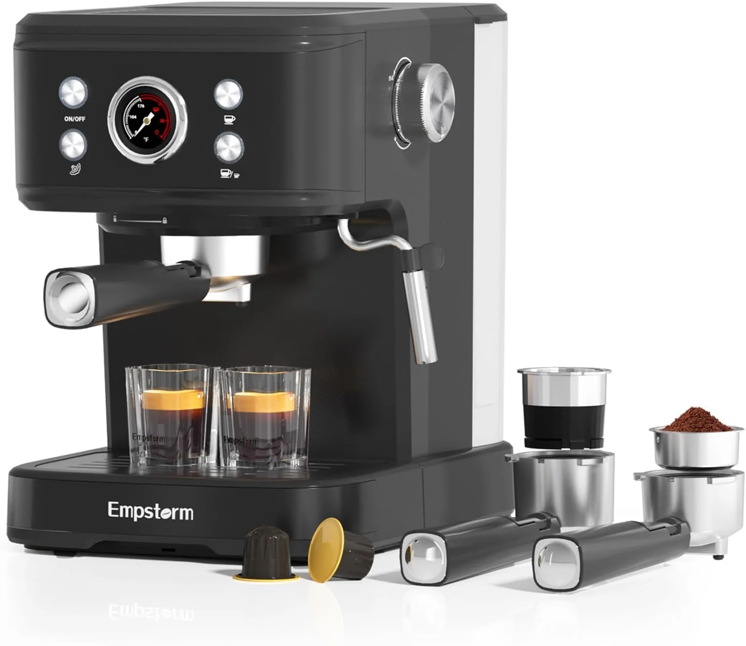 Original Black Espresso Machine with Milk Frother Cappuccino Machines for Home Coffee Espresso Machine Suitable for Coffee Powder NS Capsules Espresso Maker with Thermometer Innovative