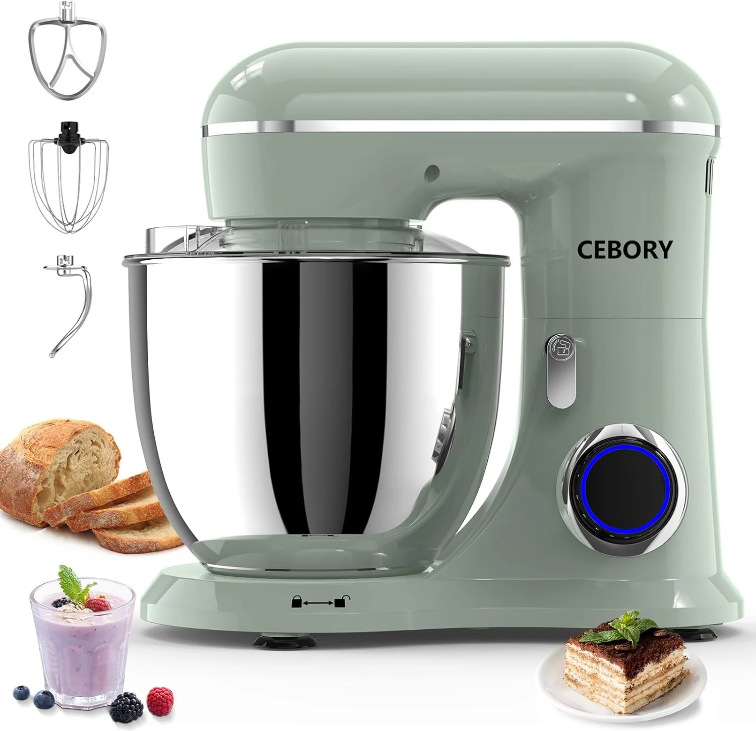 Breathable 3-IN-1 Electric Stand Mixer 6.5QT Bowl 660W 10-Speed Kitchen Mixer Household Food Mixers include Dough Hook Beater and Whisk Bread Cake Mixer for Baking and Most Home Cooks Green Environmentally Friendly