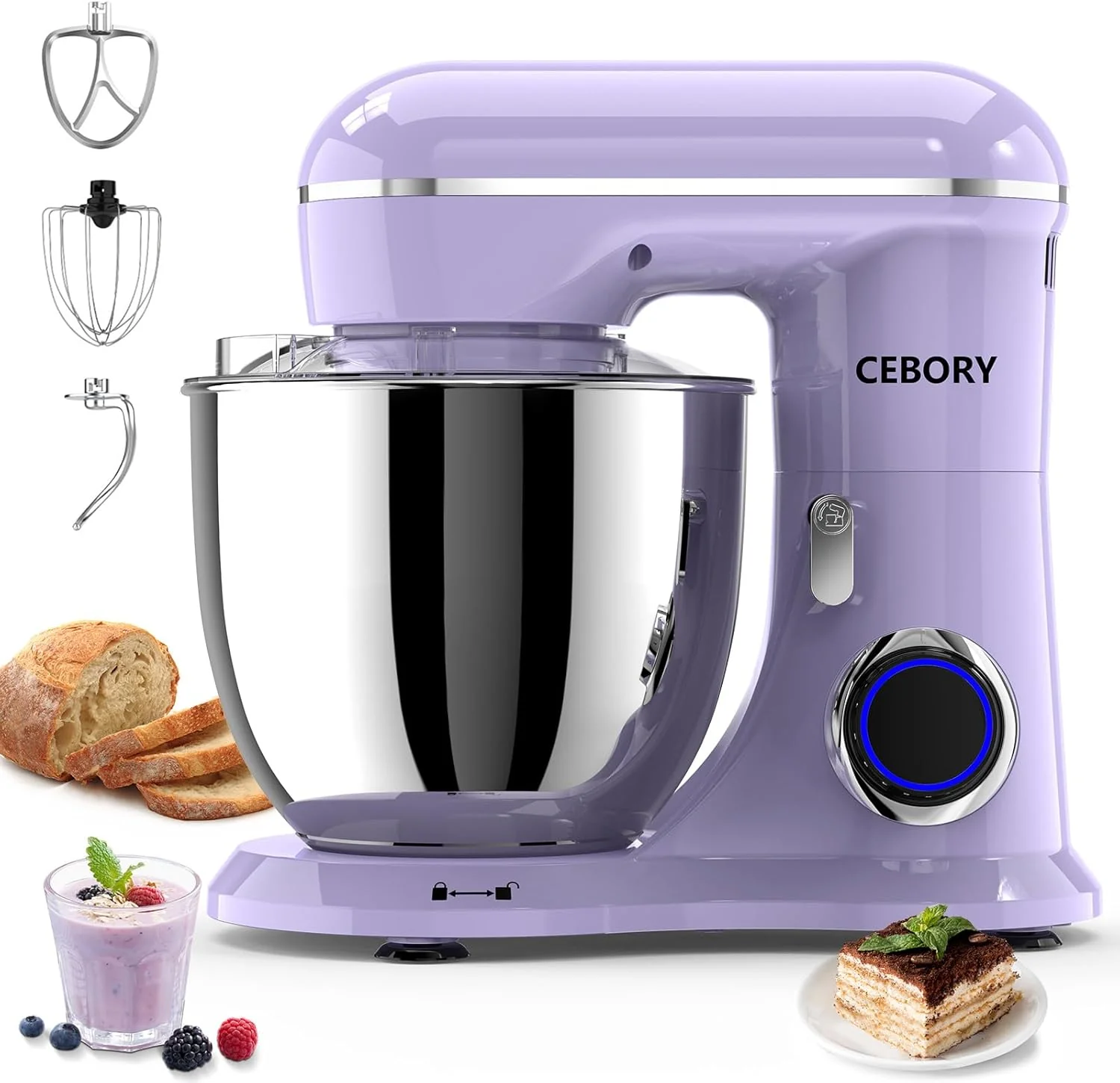 Lightweight 3-IN-1 Electric Stand Mixer 6.5QT Bowl 660W 10-Speed Kitchen Mixer Household Food Mixers include Dough Hook Beater and Whisk Bread Cake Mixer for Baking and Most Home Cooks Purple Unique