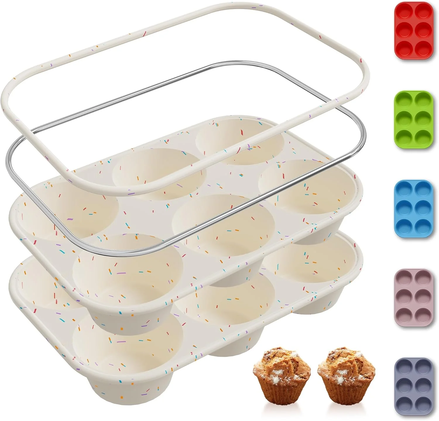 Crafted 2 Pack 6 Cups Silicone Mini Muffin Pan with Metal Reinforced Frame Silicone Molds Cupcake Cake Baking Pans Cookie Baking Chocoflan Cupcake Mold Cake Molds Kitchen Baking Mom Gift Home Essentials Certified