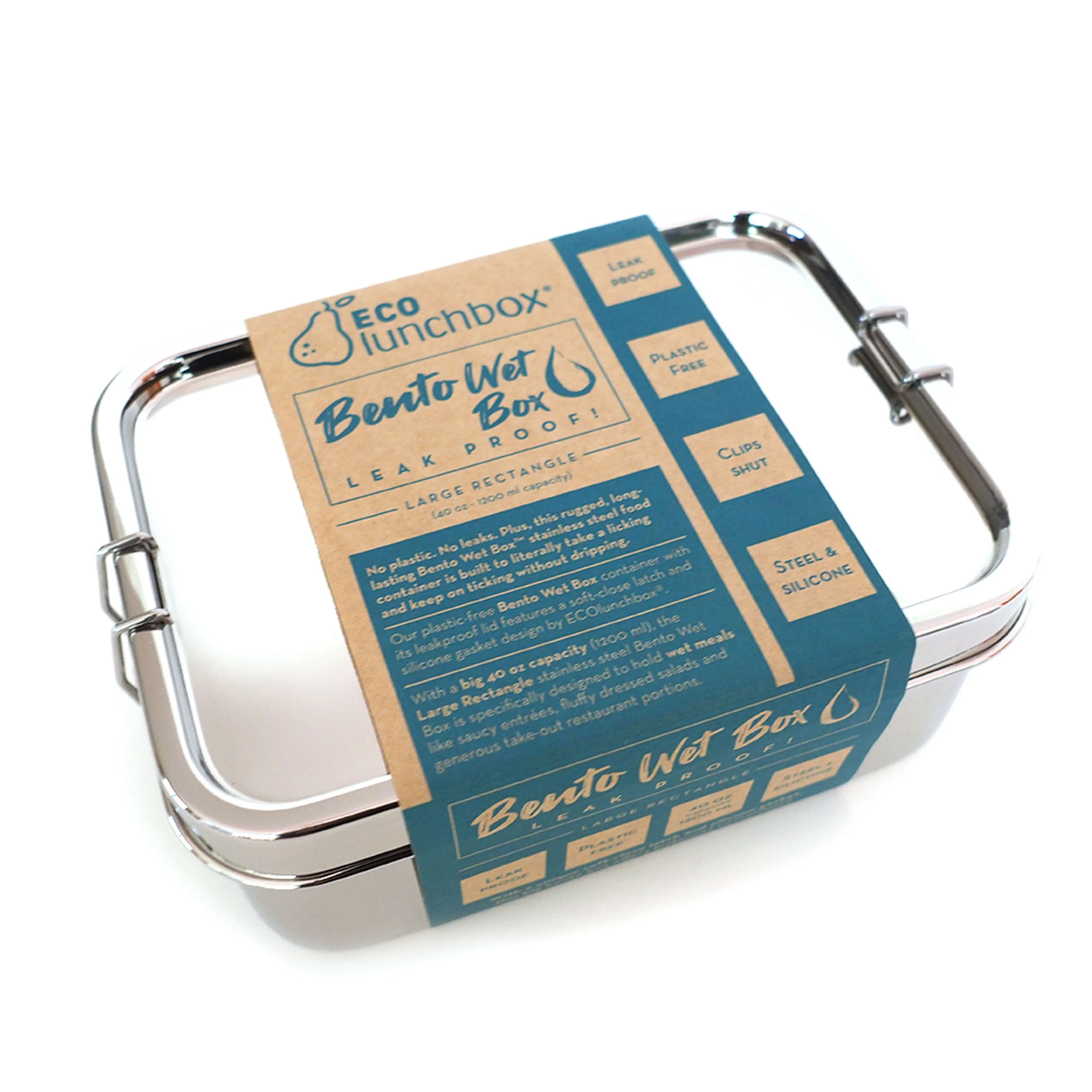 Green EcoLunchBox Bento Wet Box™ Stainless Steel Food Container – Large Rectangle Sophisticated