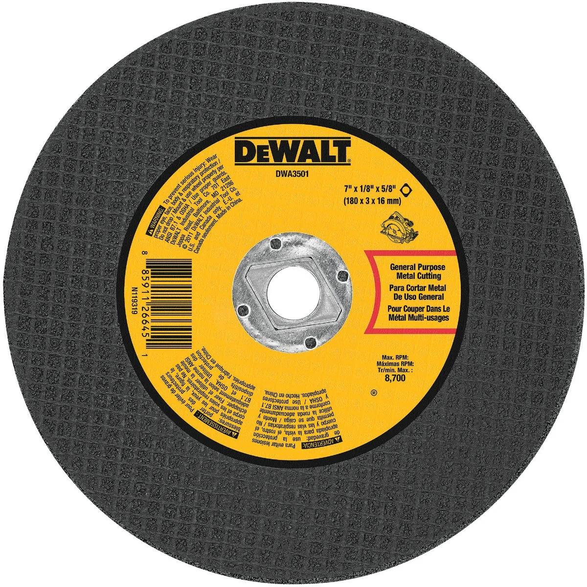 Expertly Made DeWalt Type 1 7 In. x 1 8 In. x 5 8 In. Metal Cut-Off Wheel Safe