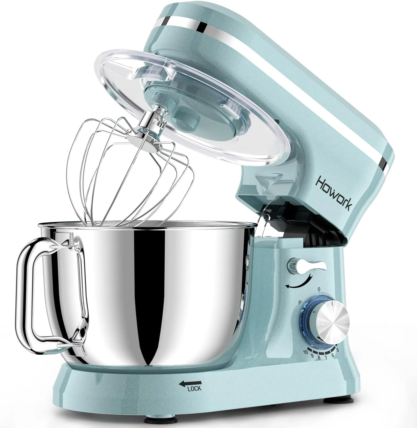 Functional HOWORK Electric Stand Mixer 10 p Speeds With 6.5QT Stainless Steel Bowl Dough Hook Wire Whip Beater for Most Home Cooks Blue Crafted