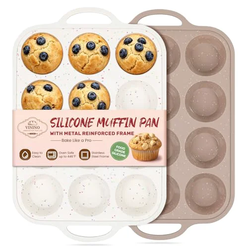 Sustainable 2Pack Silicone Muffin Pans for Baking with Metal Reinforced Frame 2 Count Functional