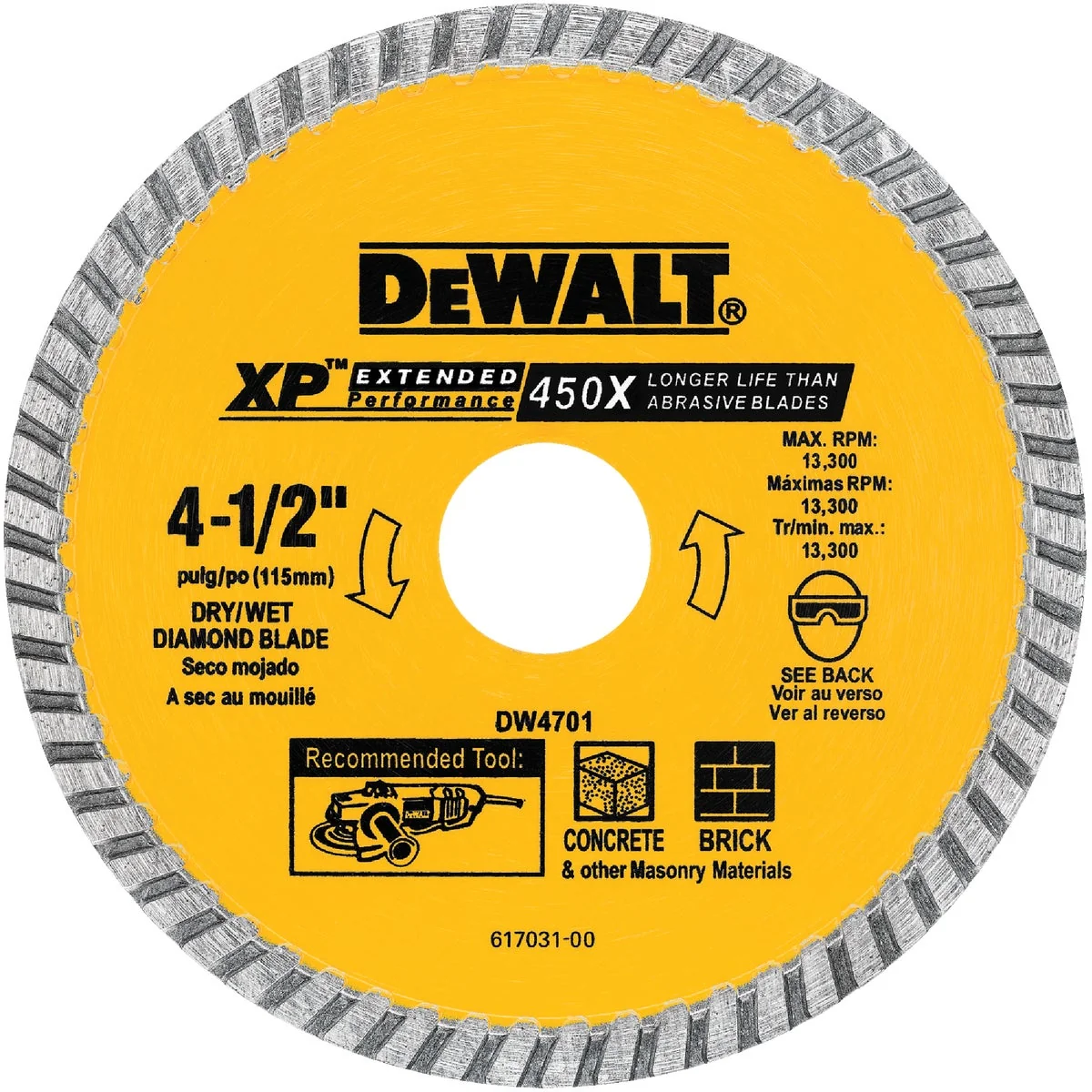 Soft DeWalt Extended Performance 4-1 2 In. Turbo Rim Dry Wet Cut Diamond Blade Long-Lasting