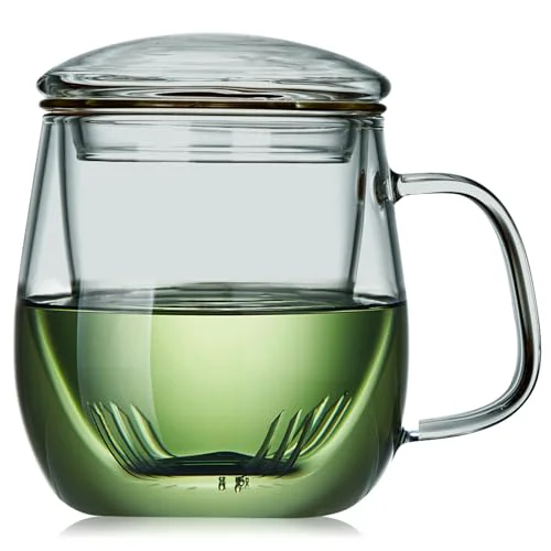 Eco-Friendly Glass Tea Cup with Infuser and Lid Reusable