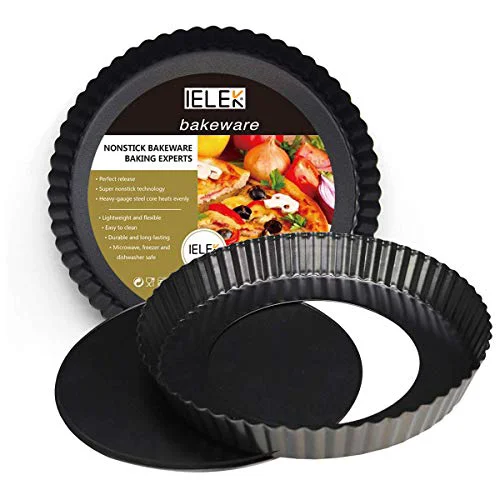 Official 12 Inch Non Stick Tart Quiche Flan Pan Molds Round Removable Loose Bottom Fluted Heavy Duty Pie Pizza Pan Genuine