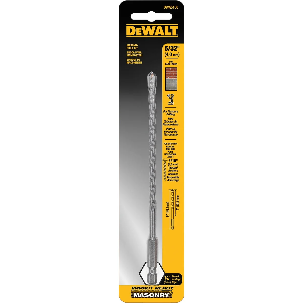 Powerful DeWalt 5 32 In. x 4 In. x 6 In. Impact Ready Masonry Drill Bit World-Class