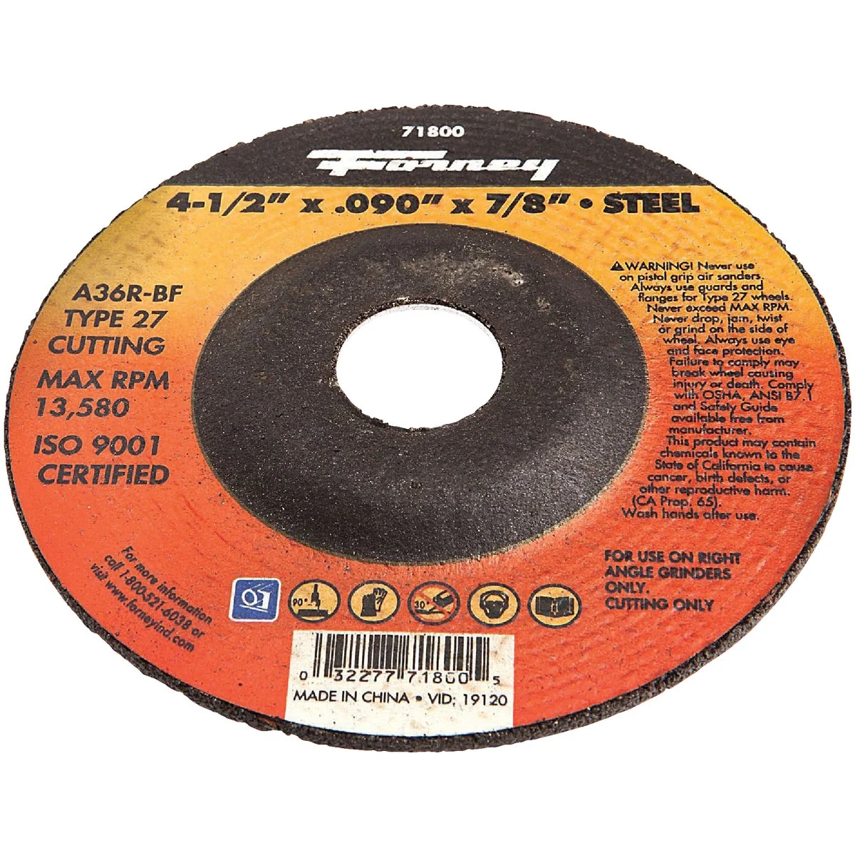 Soft Forney Type 27 4-1 2 In. x 0.090 In. x 7 8 In. Steel Cut-Off Wheel Prestigious