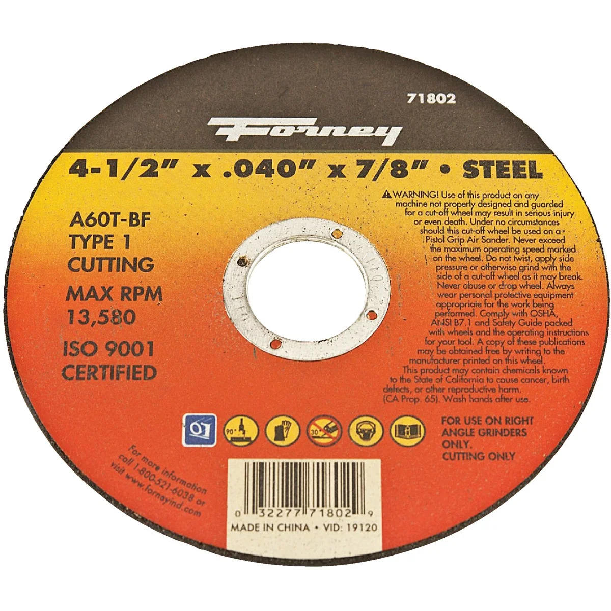 Lightweight Forney Type 1 4-1 2 In. x 0.040 In. x 7 8 In. Steel Cut-Off Wheel Reliable