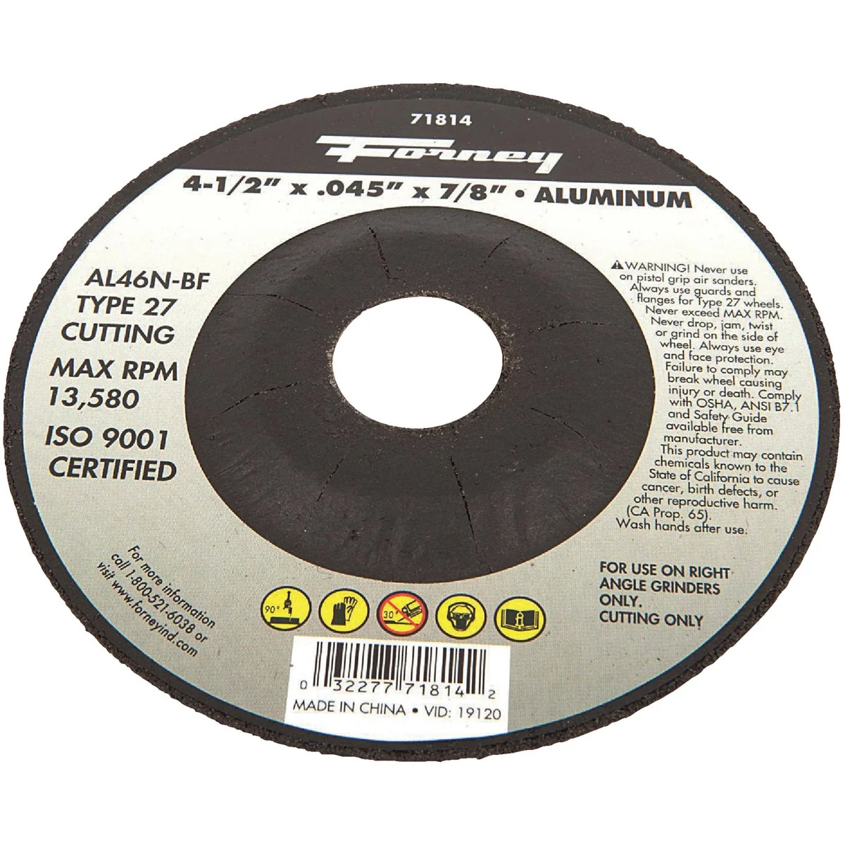 Quality Forney Type 27 4-1 2 In. x 0.045 In. x 7 8 In. Aluminum Cut-Off Wheel High-Quality