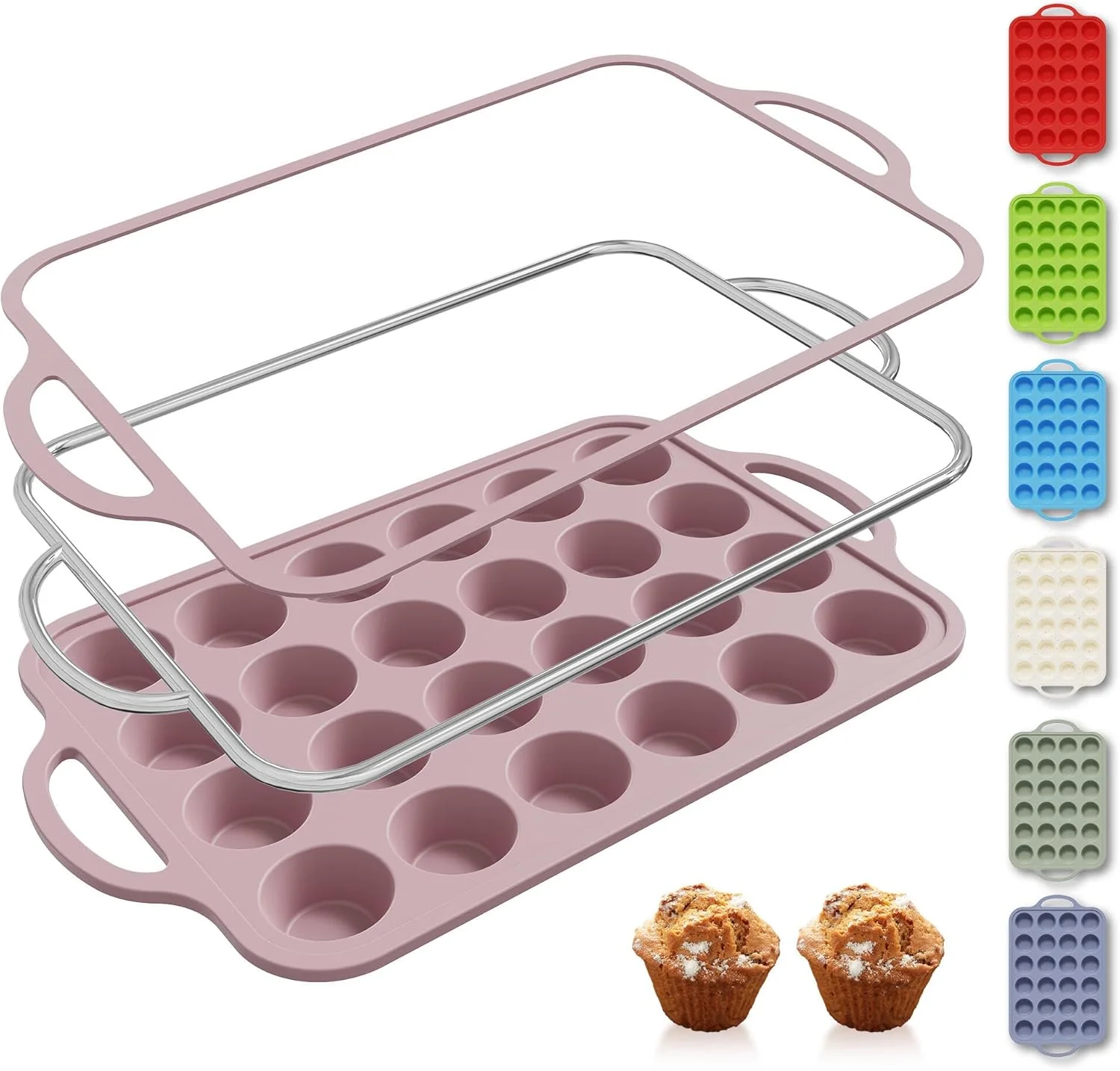Easy-to-Use 24 Cups Silicone Muffin Pan with Metal Reinforced Frame Cupcake Tray Egg Mold for Kitchen 2025 First Apartment Essentials New Home Must Haves Things House Warming Decor Housewarming Hostess Host Gifts Clean