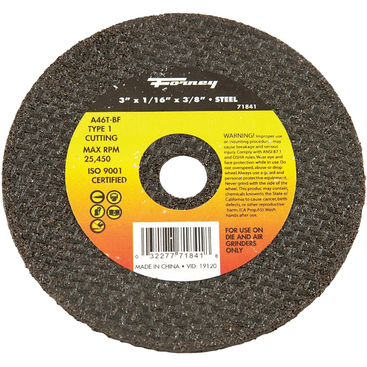 Consistent Forney Type 1 3 In. x 1 16 In. x 3 8 In. Steel Cut-Off Wheel Organic