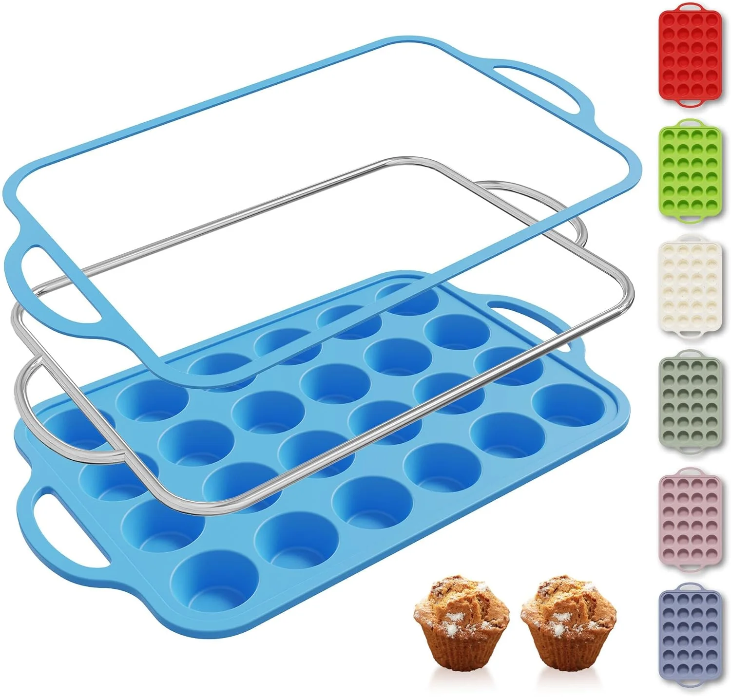 Optimized 24 Cups Silicone Muffin Pan with Metal Reinforced Frame Cupcake Tray Egg Mold Mama Mommy Mom Ever Christmas Xmas Birthday Law Step Stepmom Stepmother Who Have Everything Good Unique Useful Present Original Design