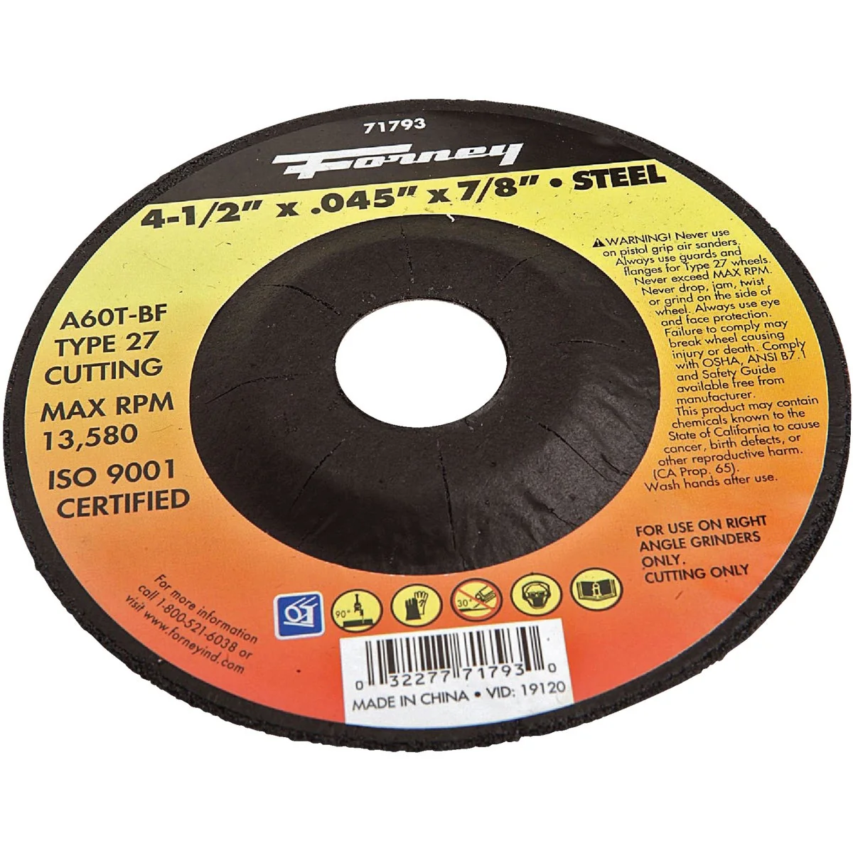 Elite Forney Type 27 4-1 2 In. x 0.045 In. x 7 8 In. Steel Cut-Off Wheel Professional