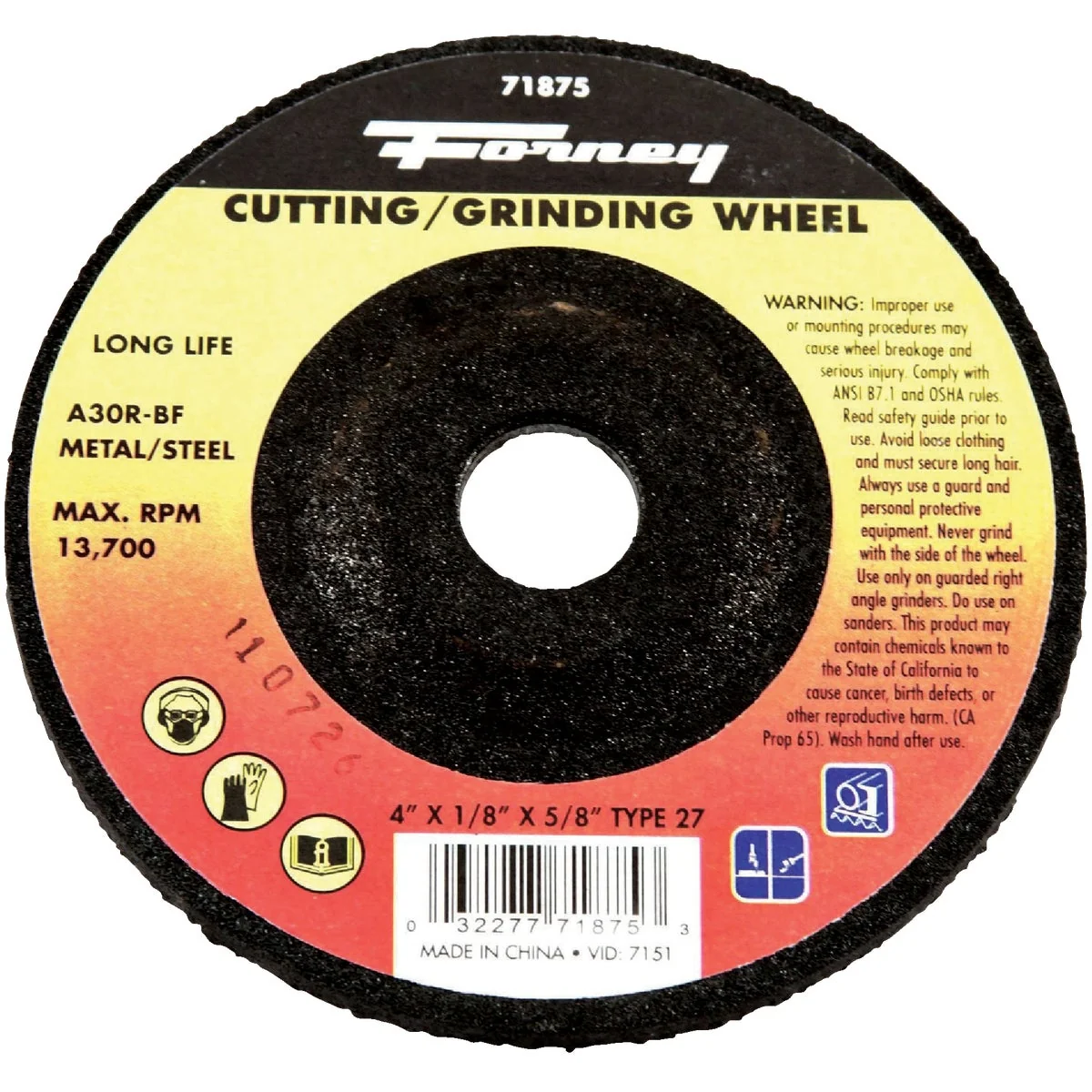 Stylish Forney Type 27 4 In. x 1 8 In. x 5 8 In. Metal Steel Grinding Cut-Off Wheel Lightweight