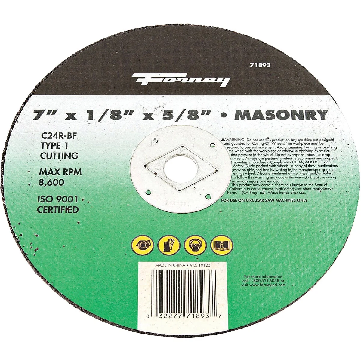 Enhanced Forney Type 1 7 In. x 1 8 In. x 5 8 In. Masonry Cut-Off Wheel Lightweight