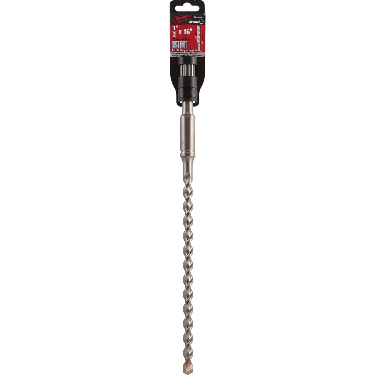 Versatile Milwaukee Spline 1 2 In. x 16 In. 2-Cutter Rotary Hammer Drill Bit Durable