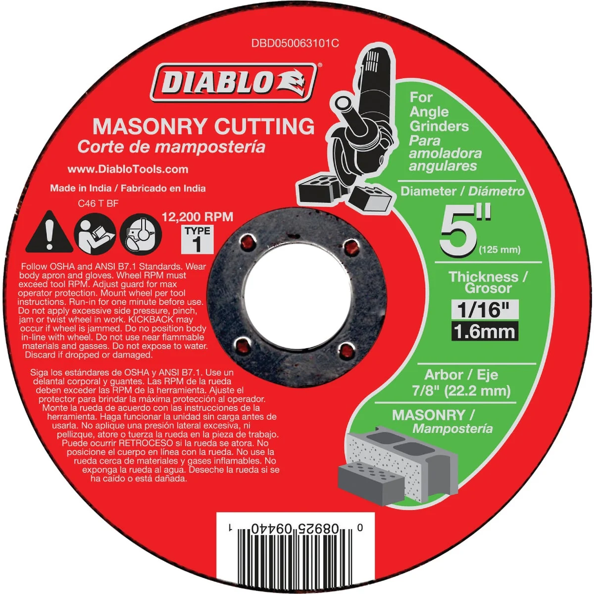 Relaxed Diablo Type 1 5 In. x 1 16 In. x 7 8 In. Masonry Cut-Off Wheel Green