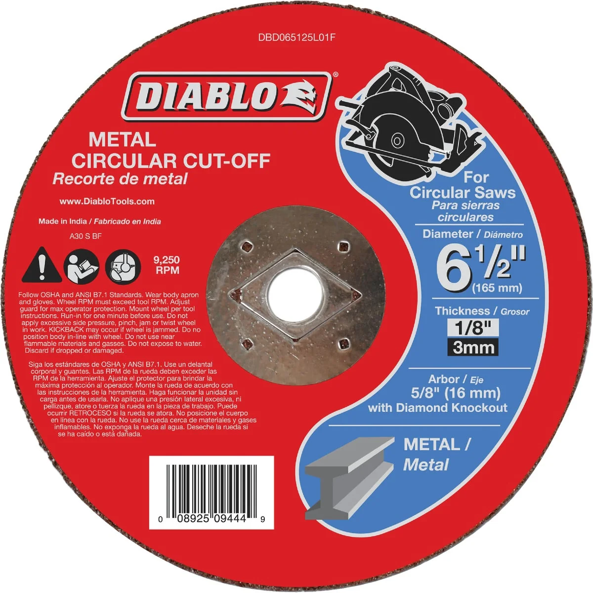 Secure Diablo Type 1 6-1 2 In. x 1 8 In. x 5 8 In. Metal Cut-Off Wheel High-Quality