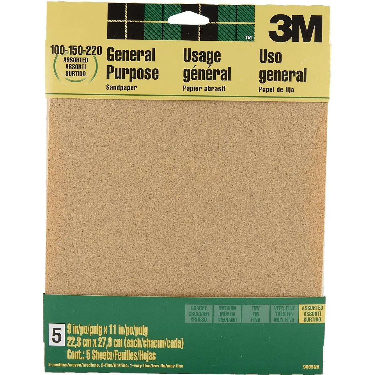 Flexible 3M General Purpose 9 In. x 11 In. 220 150 100 Grit Assorted Grade Sandpaper 5-Pack Soft