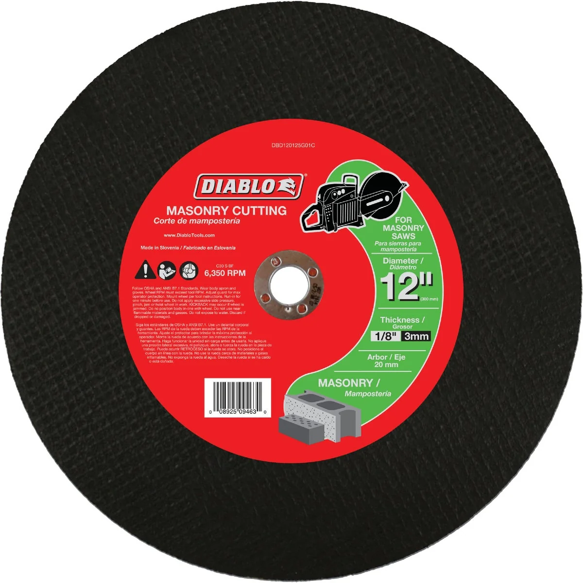 User-Friendly Diablo Type 1 12 In. x 1 8 In. x 20 mm Masonry Cut-Off Wheel Versatile