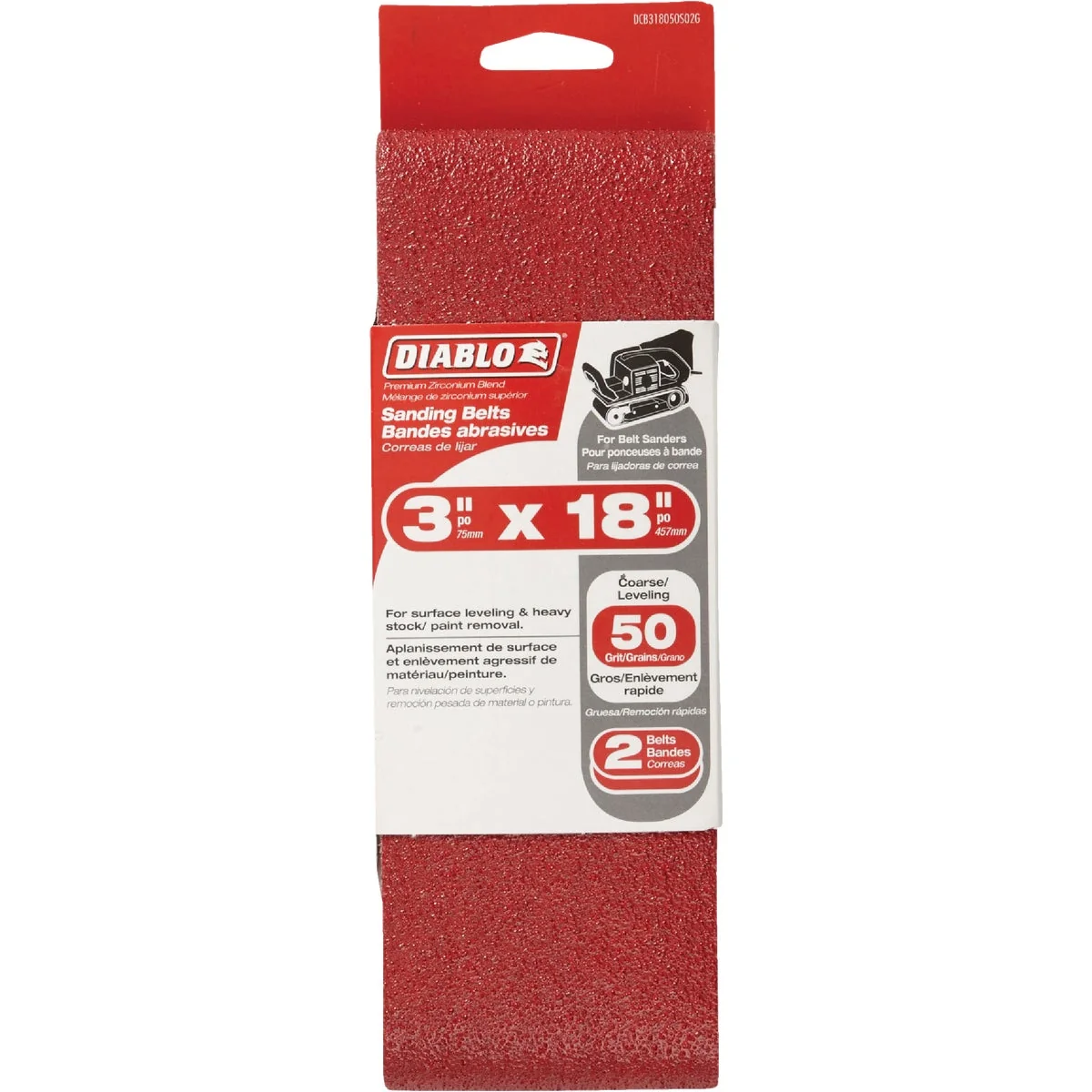Certified Diablo 3 In. x 18 In. 50 Grit General Purpose Sanding Belt 2-Pack Optimized