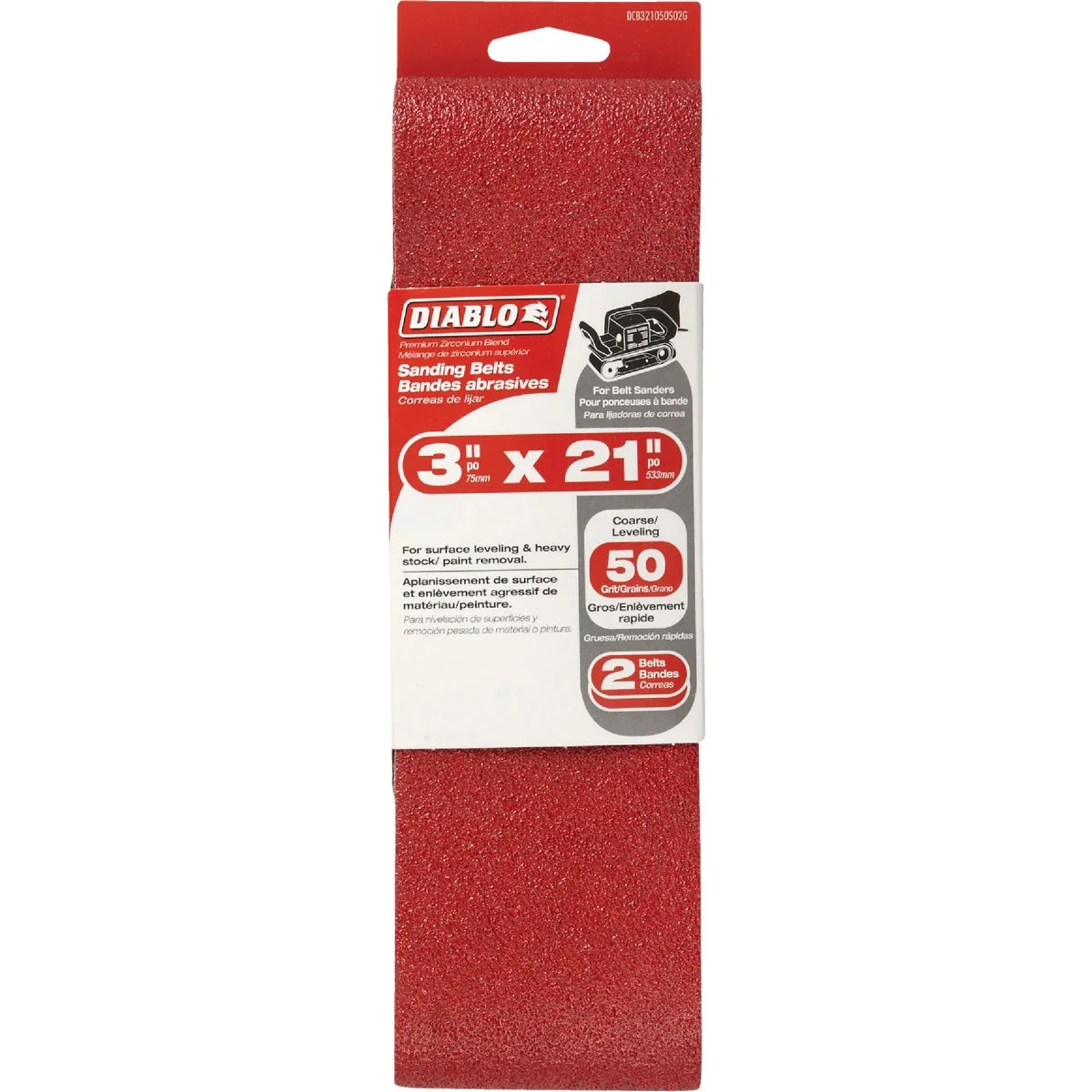 Clean Diablo 3 In. x 21 In. 50 Grit General Purpose Sanding Belt 2-Pack Certified