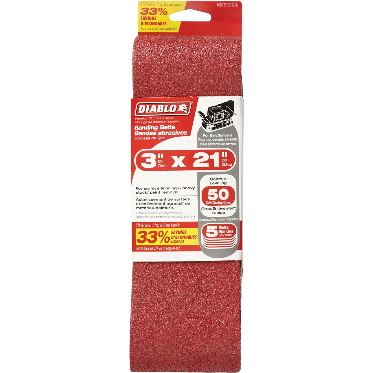 Healthy Diablo 3 In. x 21 In. 50 Grit General Purpose Sanding Belt 5-Pack Sustainable