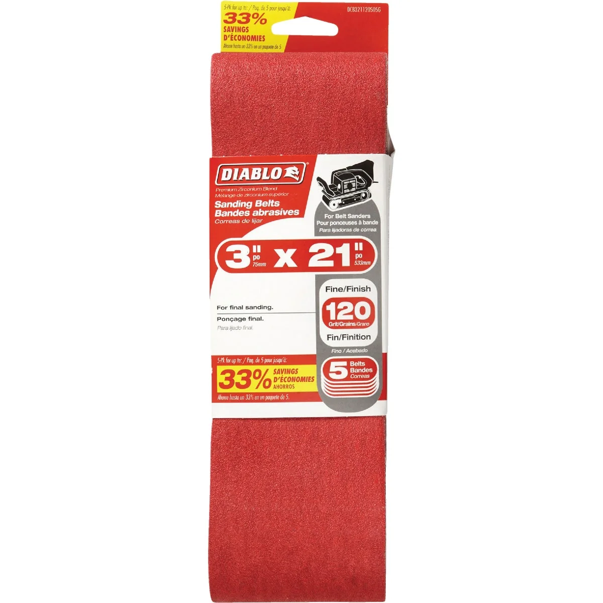 Original Design Diablo 3 In. x 21 In. 120 Grit General Purpose Sanding Belt 5-Pack Exceptional