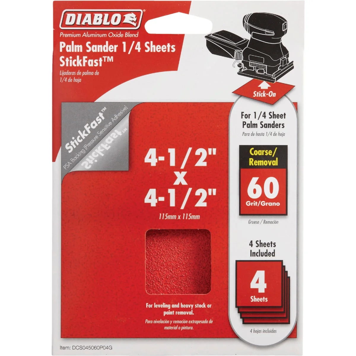Clean Diablo StickFast 60 Grit 4-1 2 In. x 4-1 2 In. 1 4 Sheet Palm Sander Power Sanding Sheet 4-Pack Eco-Friendly