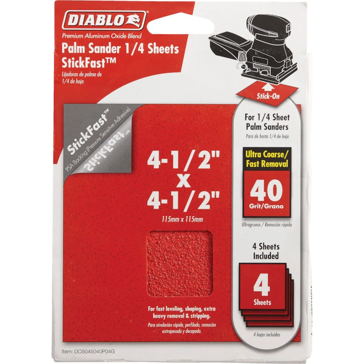 High-Quality Diablo StickFast 40 Grit 4-1 2 In. x 4-1 2 In. 1 4 Sheet Palm Sander Power Sanding Sheet 4-Pack Outstanding
