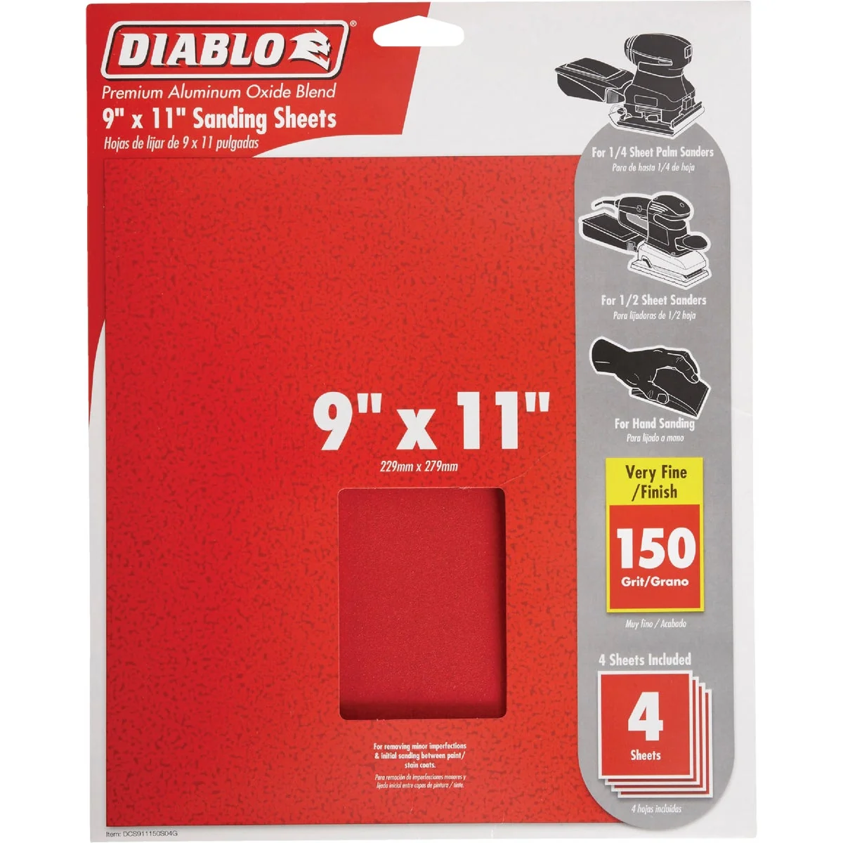 Excellent Diablo 9 In. x 11 In. 150 Grit Very Fine Sandpaper 4-Pack Natural