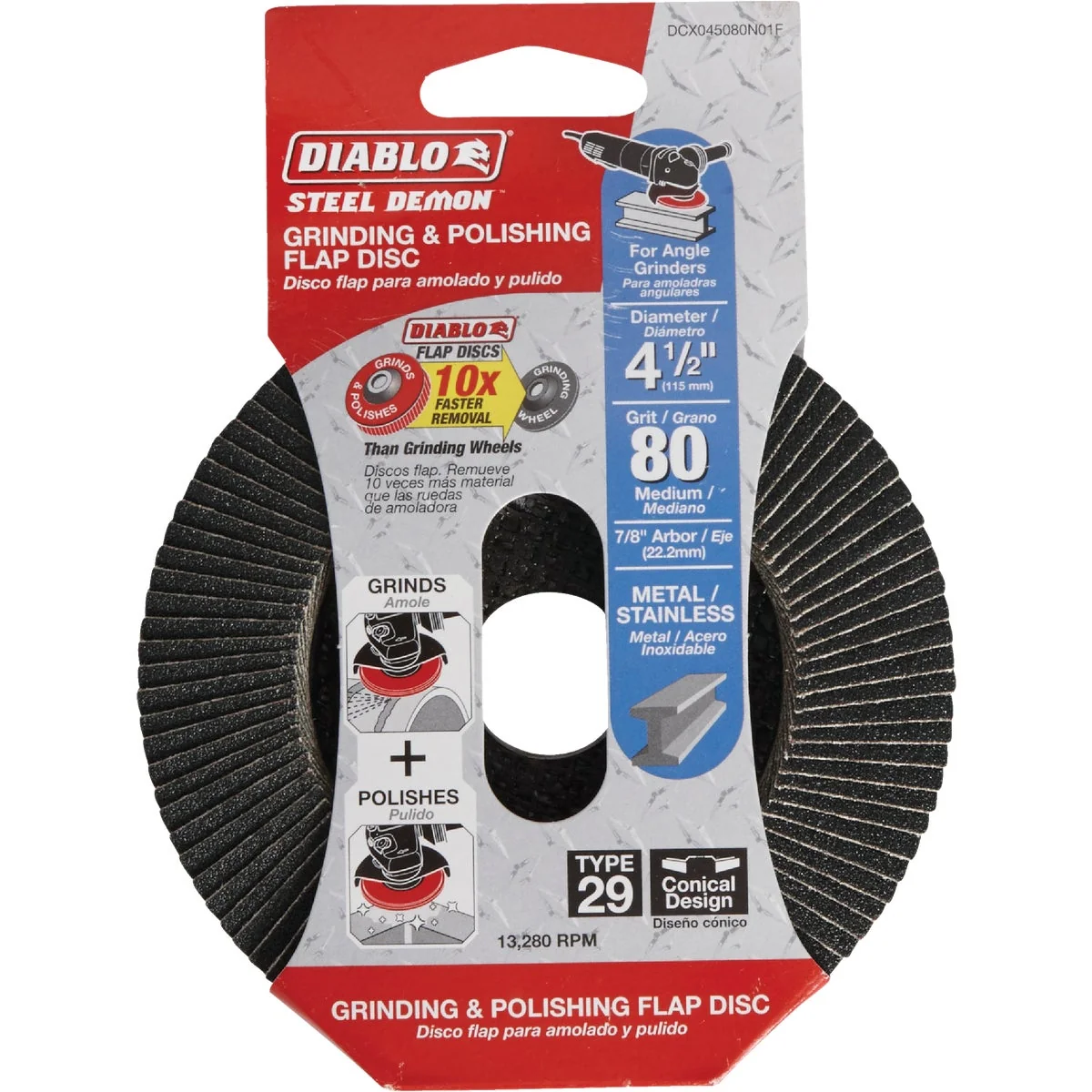 Lightweight Diablo Steel Demon 4-1 2 In. x 7 8 In. 80-Grit Type 29 Angle Grinder Flap Disc High-Grade