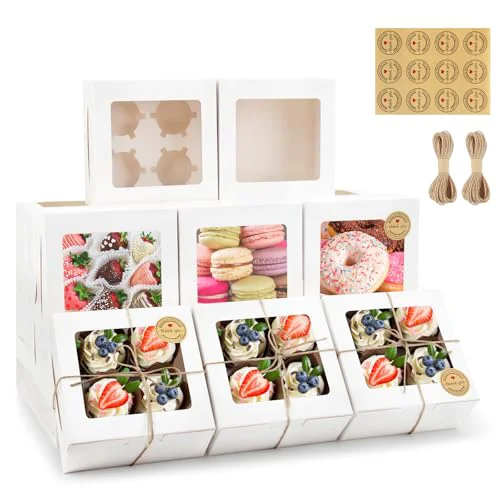 Dependable Cupcake Boxes with Window 50 Count Traditional