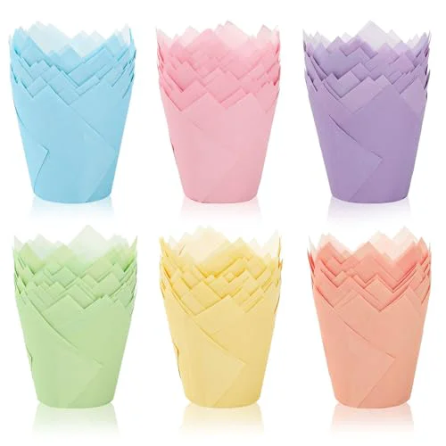 Eco-Friendly 180Pcs Pastel Tulip Cupcake Liners Colorful Muffin Baking Cups Pink Blue Purple Yellow Orange Green Cupcake Wrappers for Spring Easter Holiday Party Supplies 180 Count Top-Quality