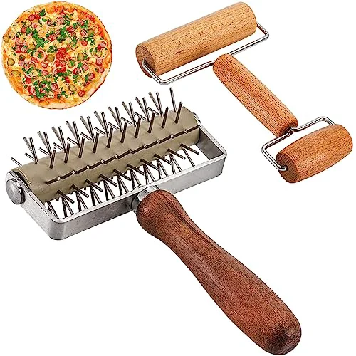 Relaxed Dough Docker Roller Stainless Steel and Wooden Dough Roller 2 Count User-Friendly