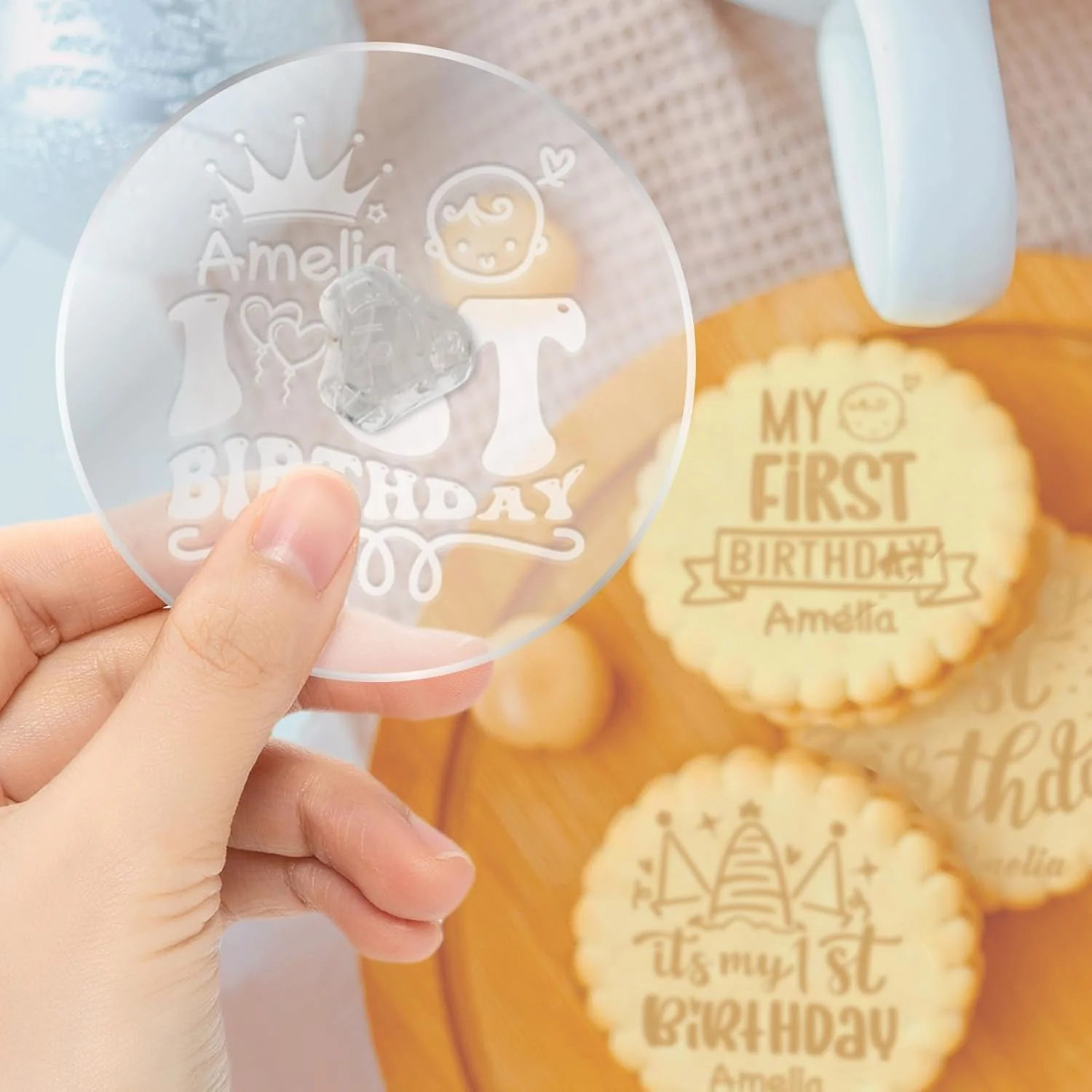 Exclusive Personalized 1st Birthday Cookie Stamp Custom Acrylic Cookie Embossing Mold with Handle for Baking Decoration Original